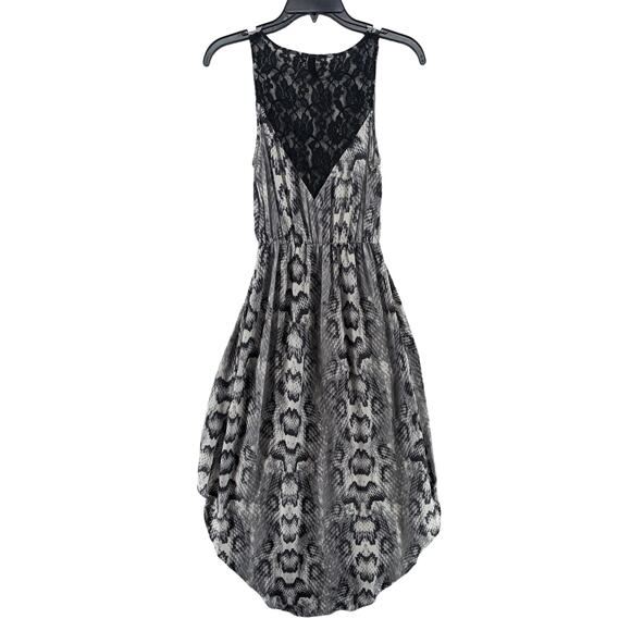 Divided by H&M Dress 4 Black White HiLow Snakeskin Print Lace Back Stretch Waist - Picture 2 of 12